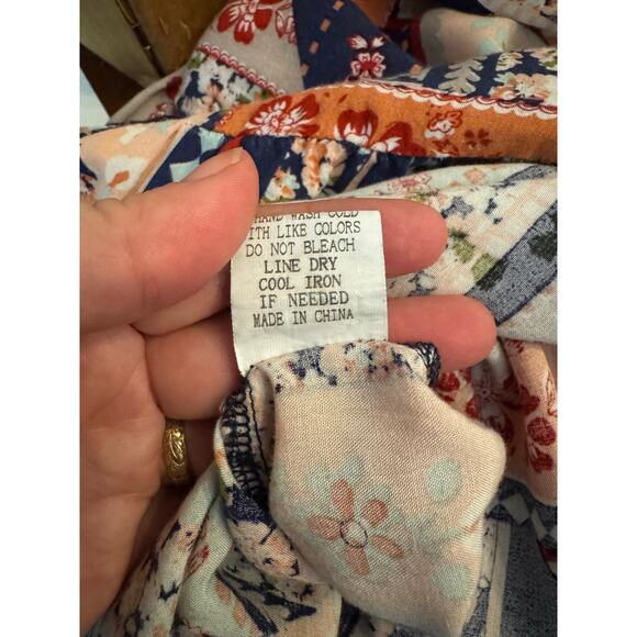 Aura Blue Peasant Patchwork Boho Top Flowy with Ruffle Sleeves Size Small - Picture 3 of 6